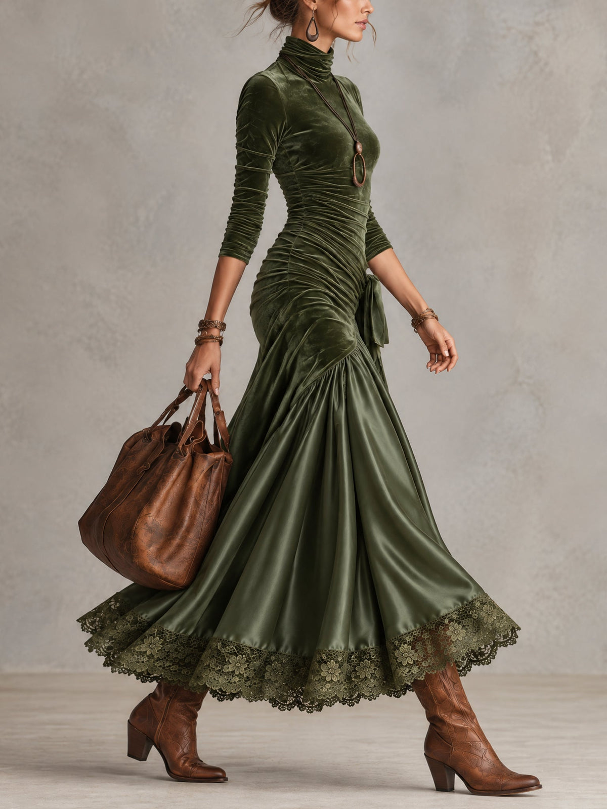 Antoinette | Robe longue à empiècements et ourlet en dentelle