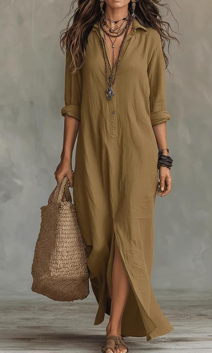 Sofía | Vestido camisero largo con abertura