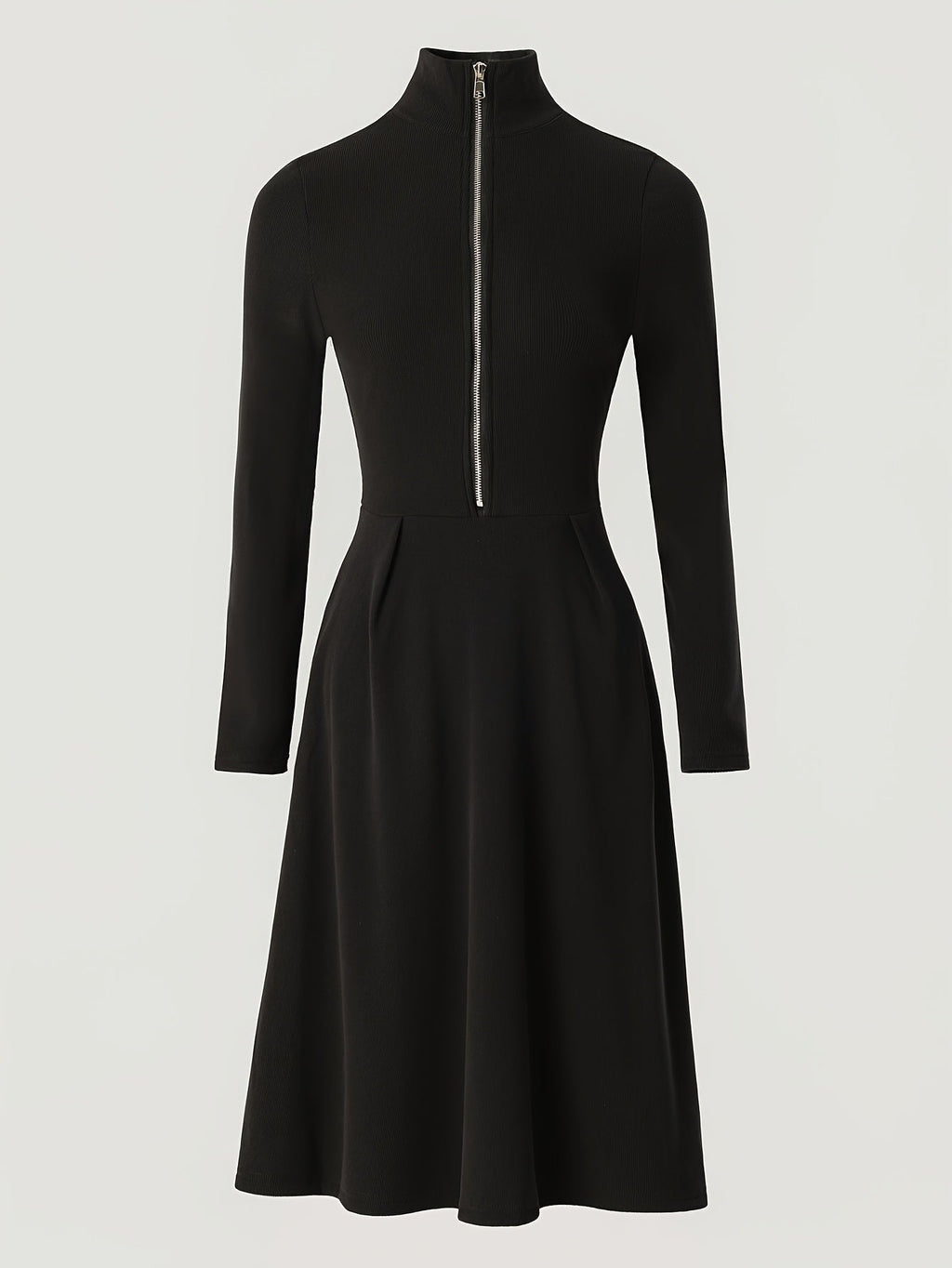 Valdine | Robe mi-longue ajustée à manches longues et zip devant pour femme