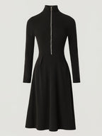 Valdine | Robe mi-longue ajustée à manches longues et zip devant pour femme