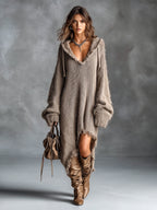 Ludivine | Robe oversize à capuche en maille duveteuse.