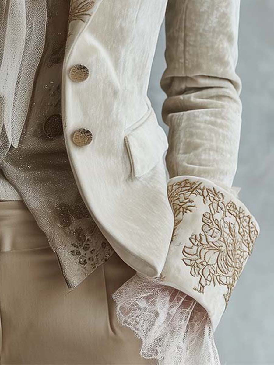 Éléonore | Blazer tailleur ivoire brodé