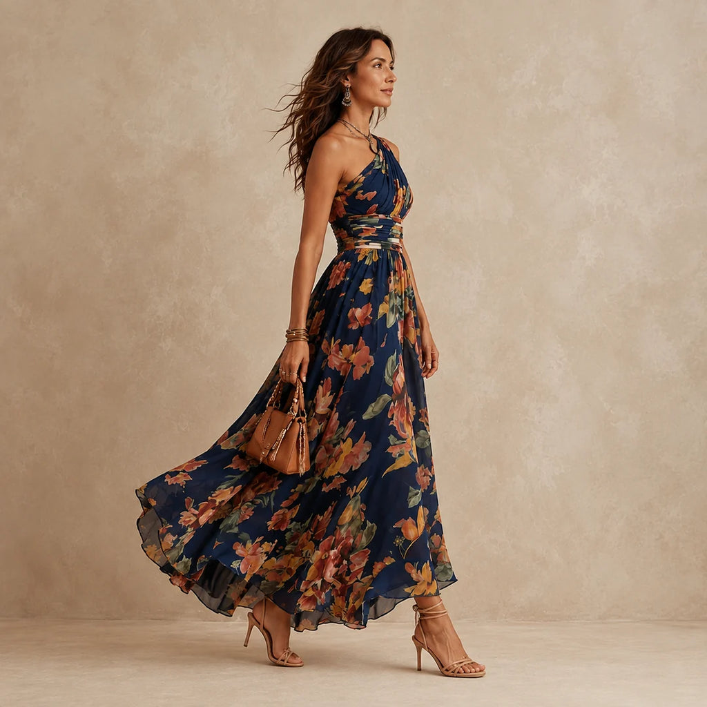 Adara | Vestido de un Hombro con Estampado Floral