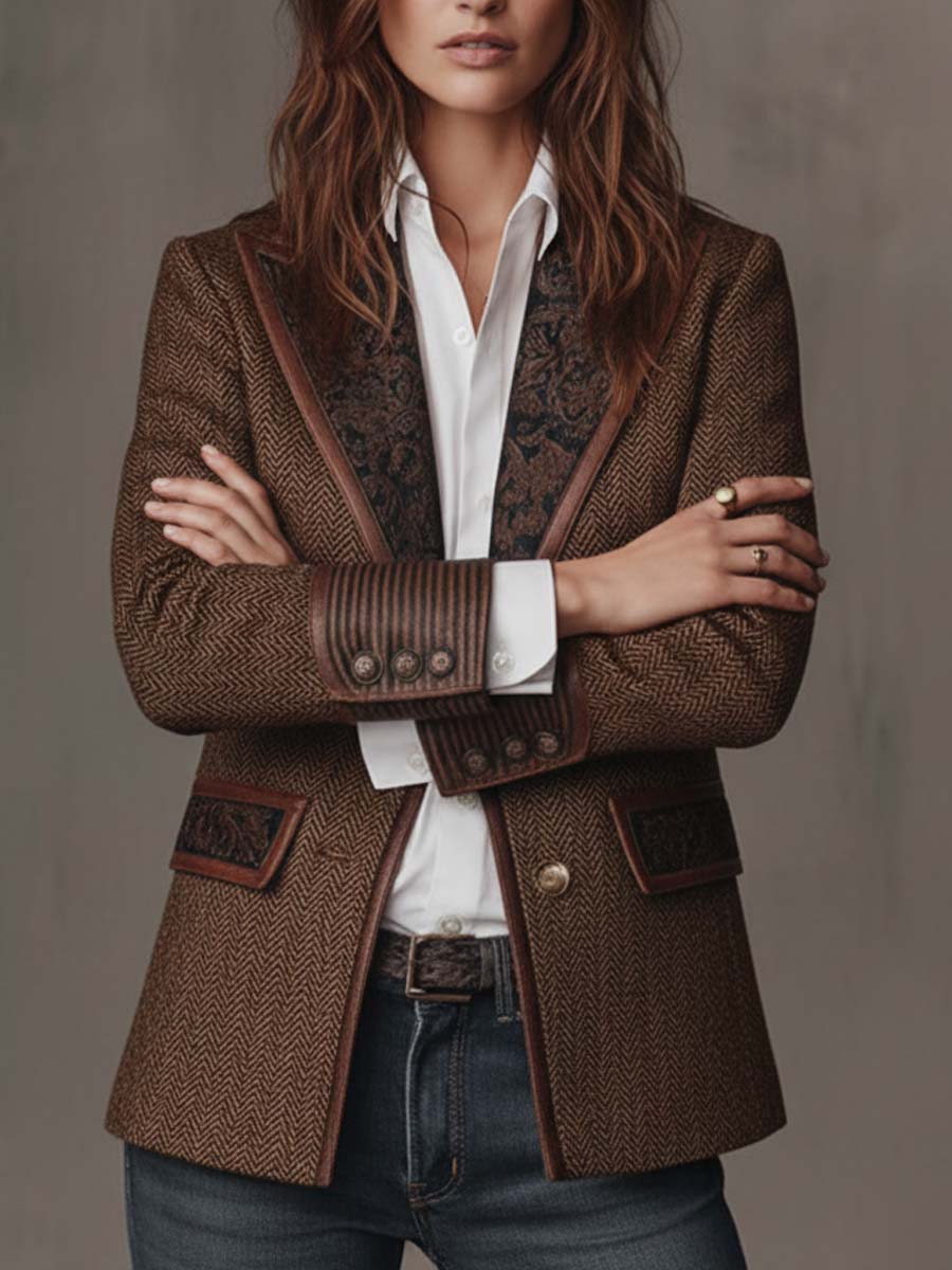 Capucine | Blazer à Empiècements Imprimé Chevrons
