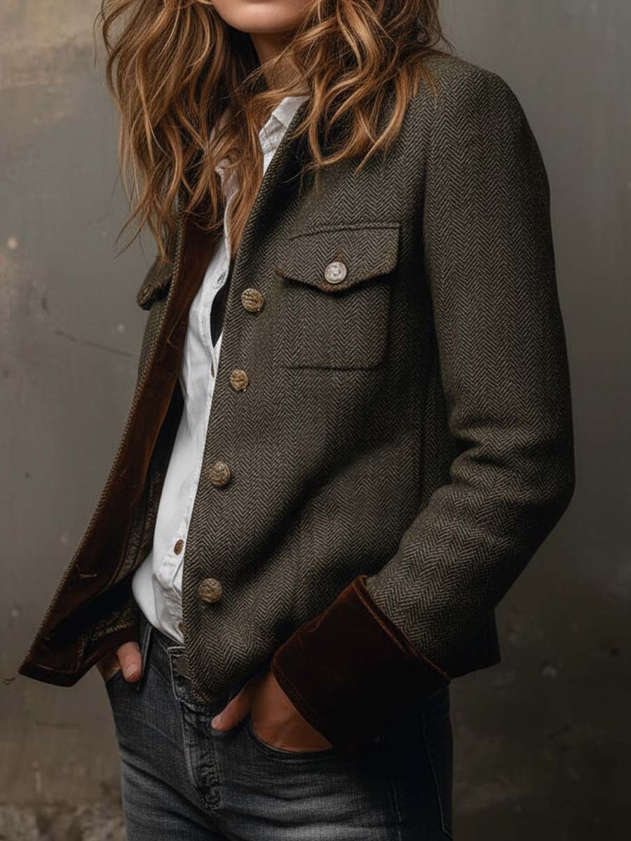 Sidonie | Blazer vintage à chevrons et liserés contrastants