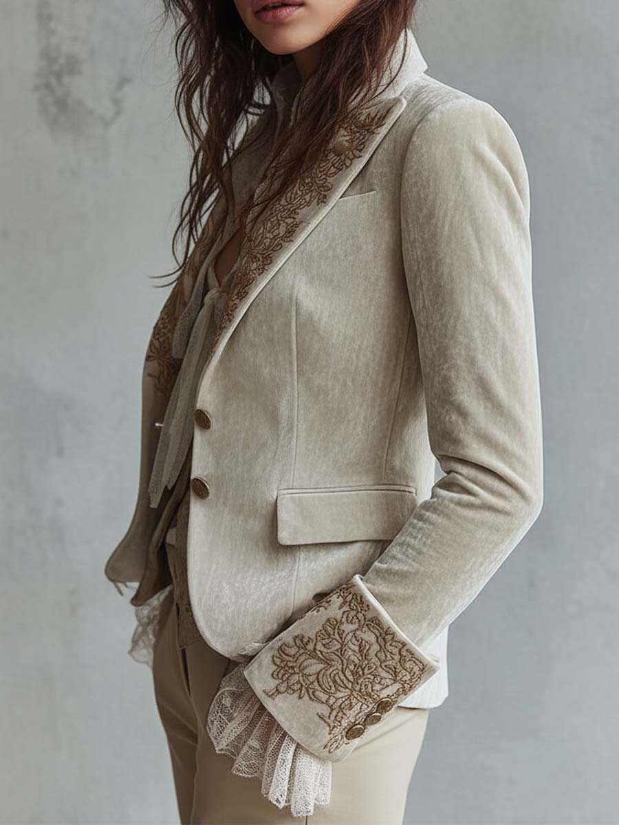 Éléonore | Blazer tailleur ivoire brodé
