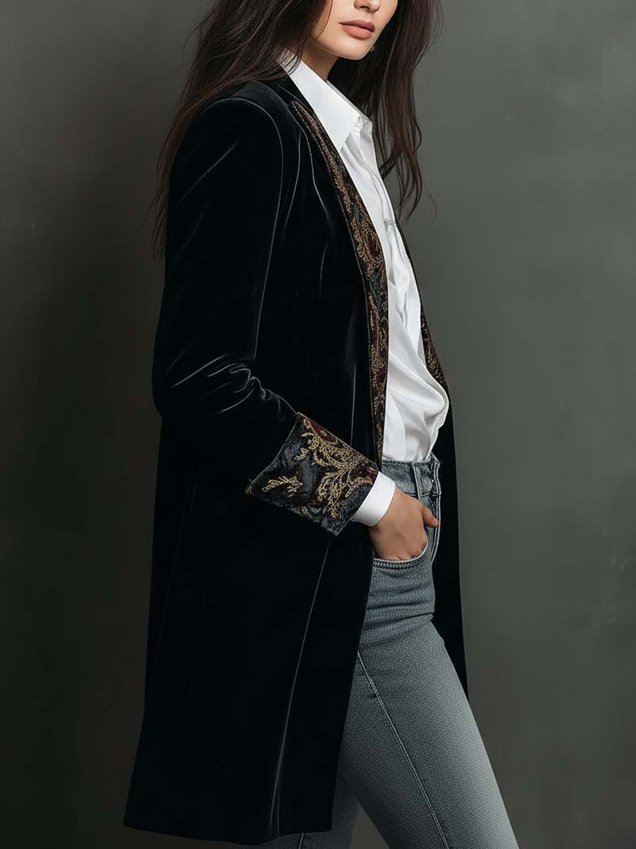 Romane | Blazer Ajusté Imprimé Baroque Noir