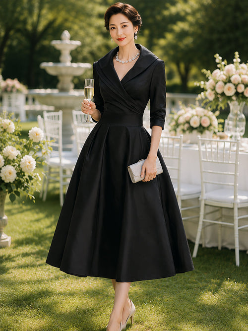 Adèle | Robe mi-longue en satin d'inspiration vintage à col drapé