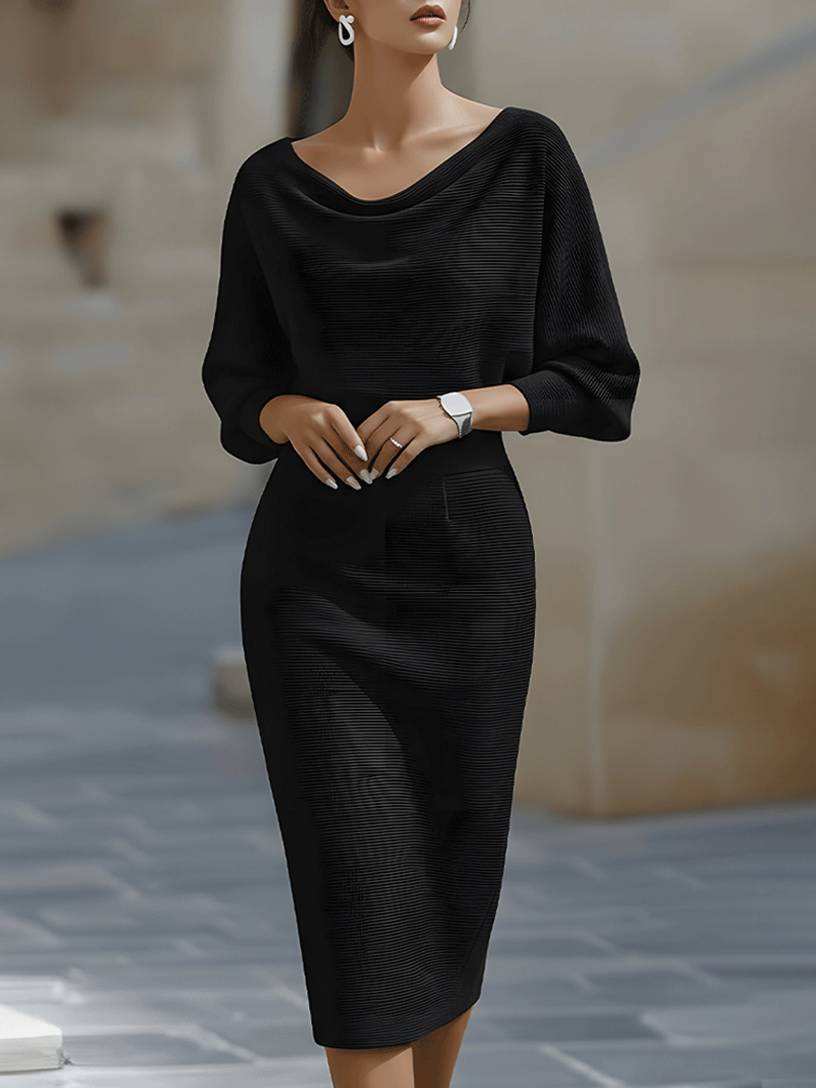 Camille | Robe midi drapée blanche à manches chauve-souris