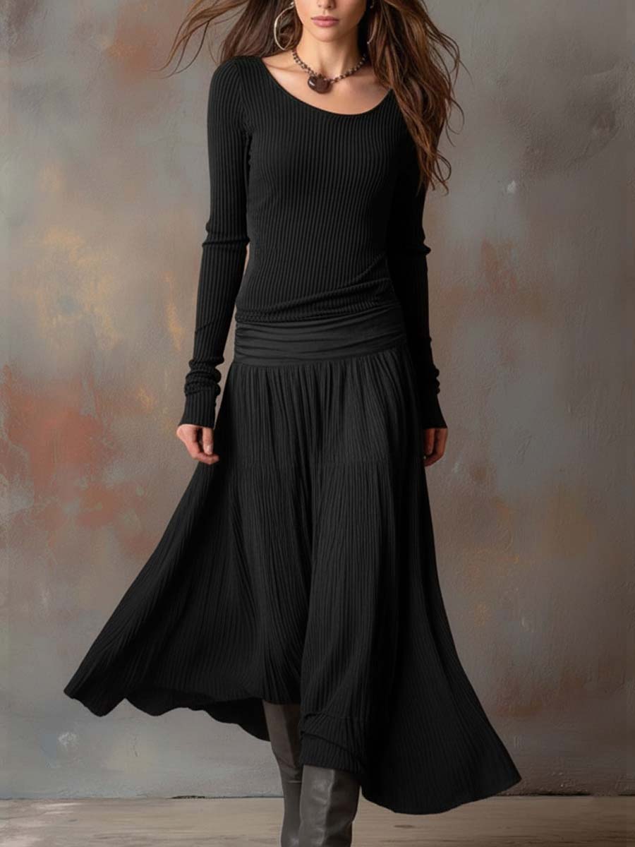 Chloé | Robe longue vintage en maille côtelée gris anthracite