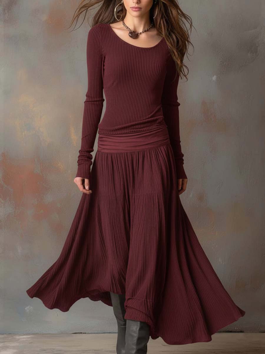 Chloé | Robe longue vintage en maille côtelée gris anthracite