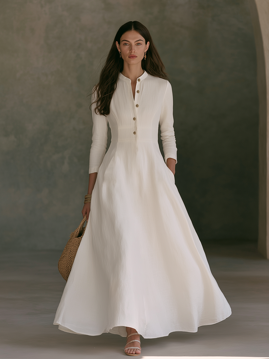 Maëlia | Robe longue en lin coupe trapèze pour femme