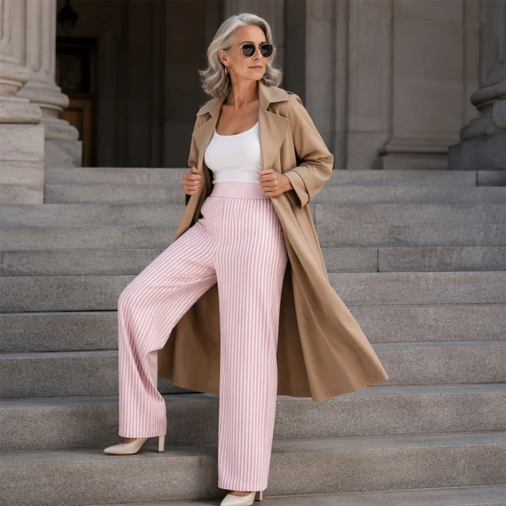 Vera | Pantalón Ancho de Rayas con Cintura Fruncida