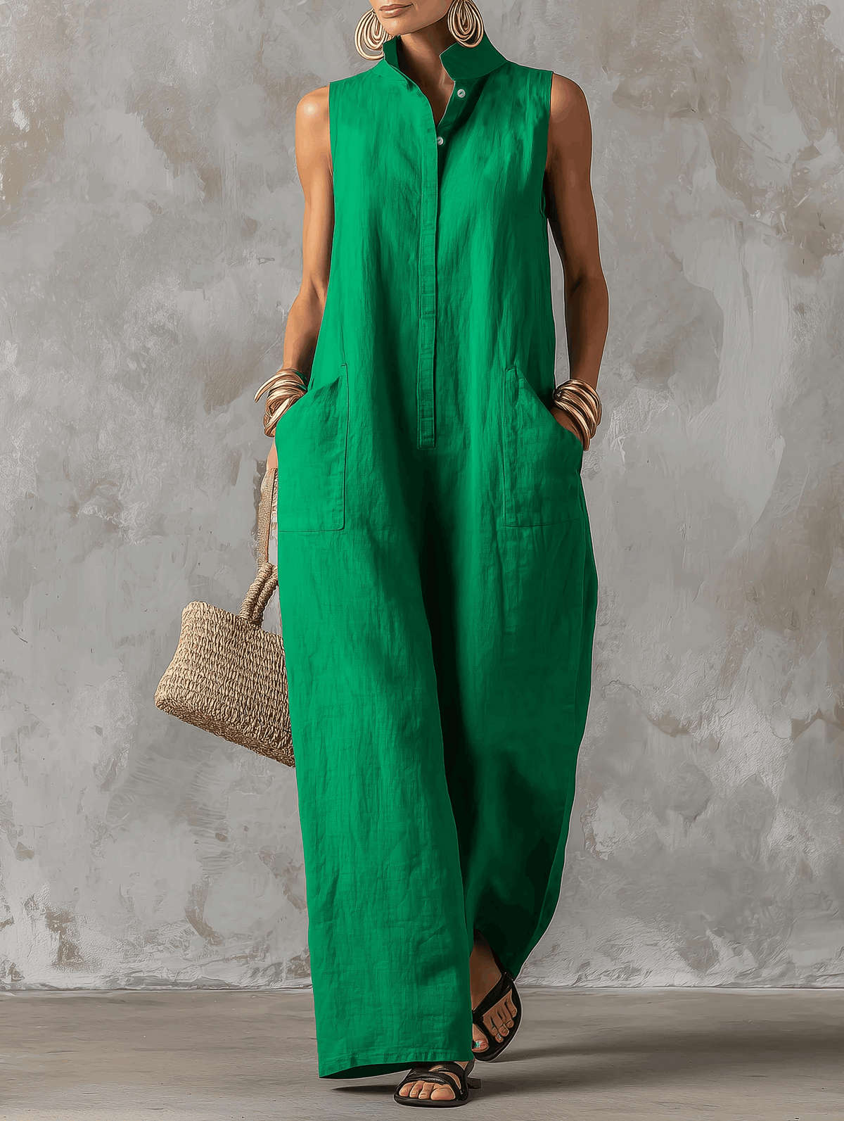 Amparo | Mono jumpsuit con cuello mao y botones