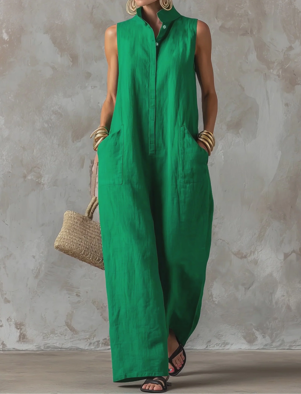 Amparo | Mono jumpsuit con cuello mao y botones