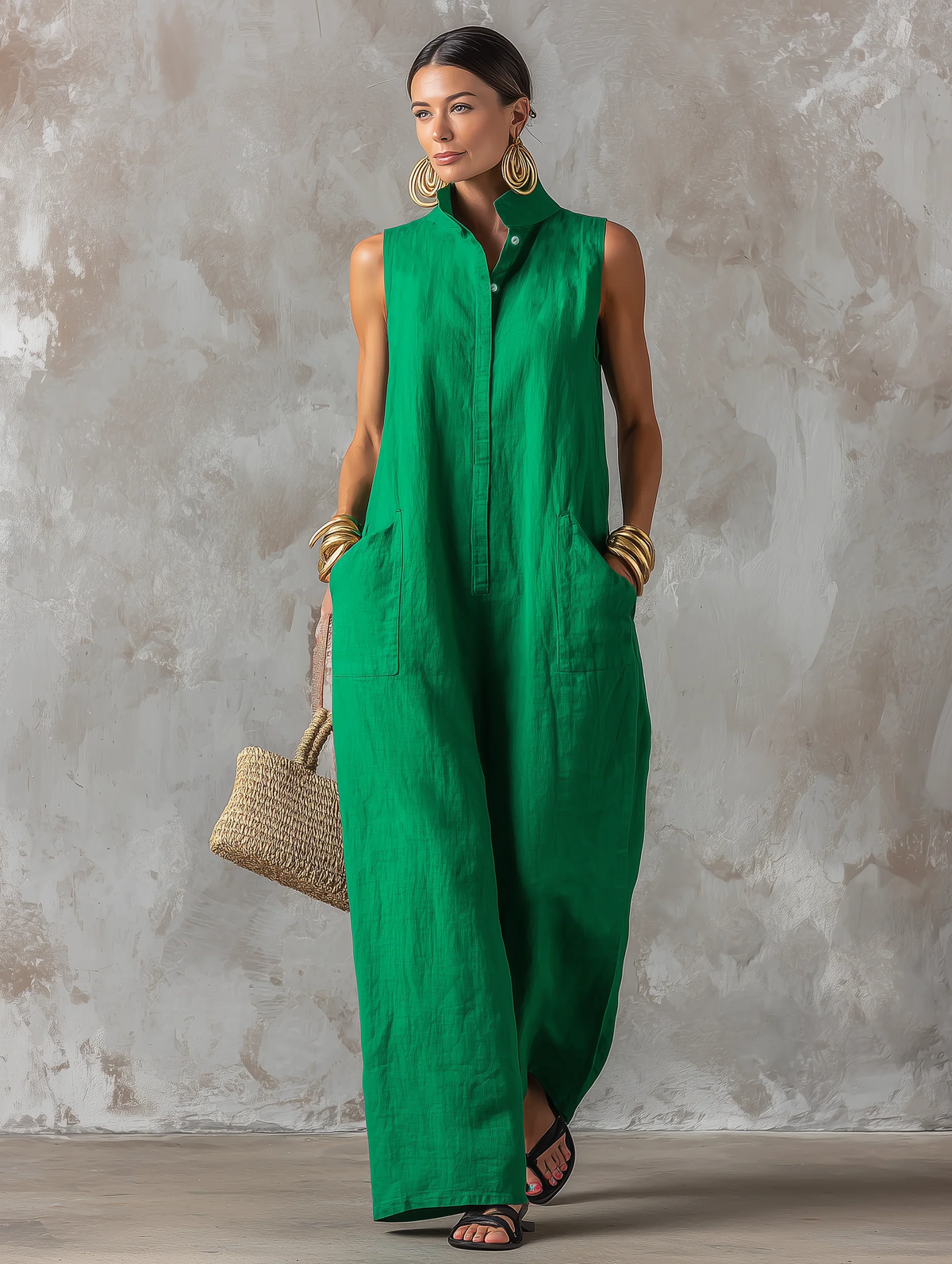 Amparo | Mono jumpsuit con cuello mao y botones