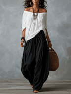 Almudena | Conjunto blusa off-shoulder y pantalón palazzo