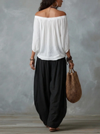 Almudena | Conjunto blusa off-shoulder y pantalón palazzo