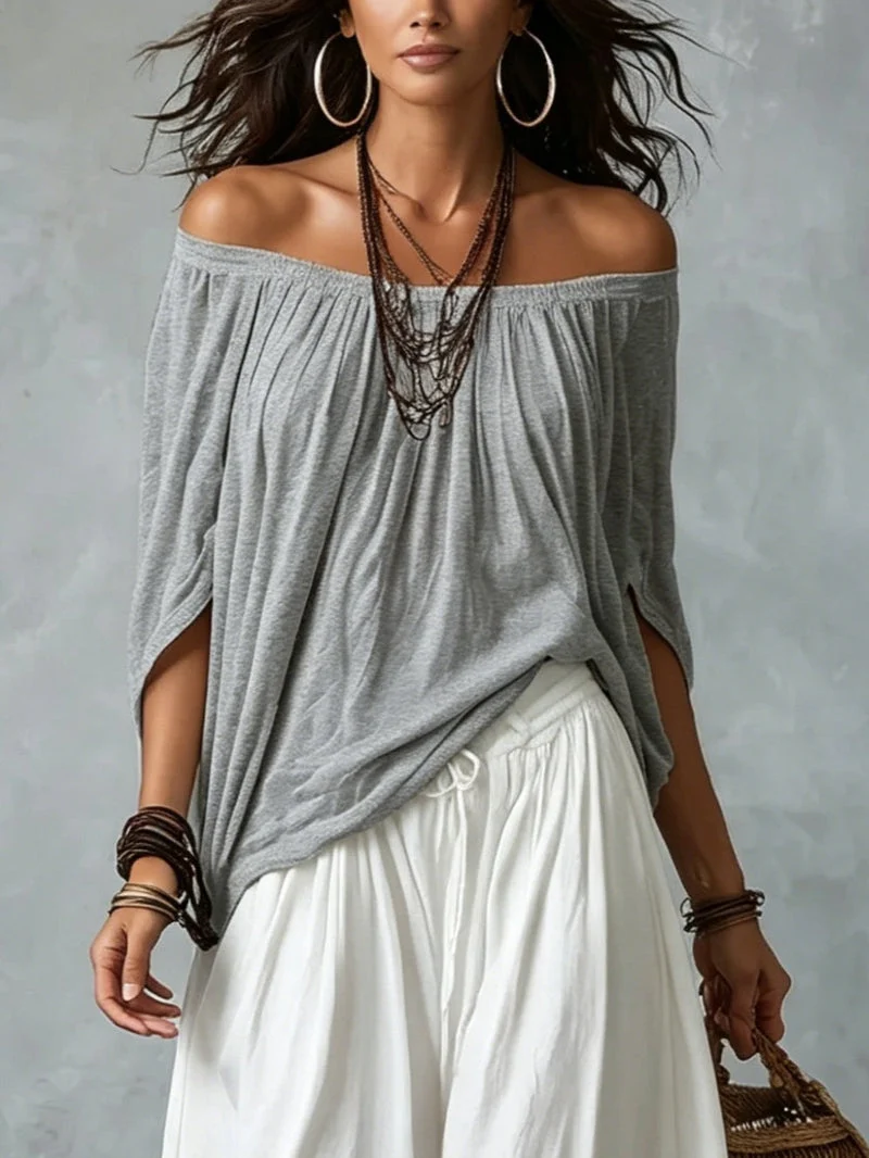Almudena | Conjunto blusa off-shoulder y pantalón palazzo