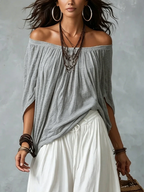 Almudena | Conjunto blusa off-shoulder y pantalón palazzo