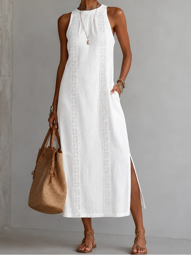 Alba | Vestido midi blanco con detalle de encaje