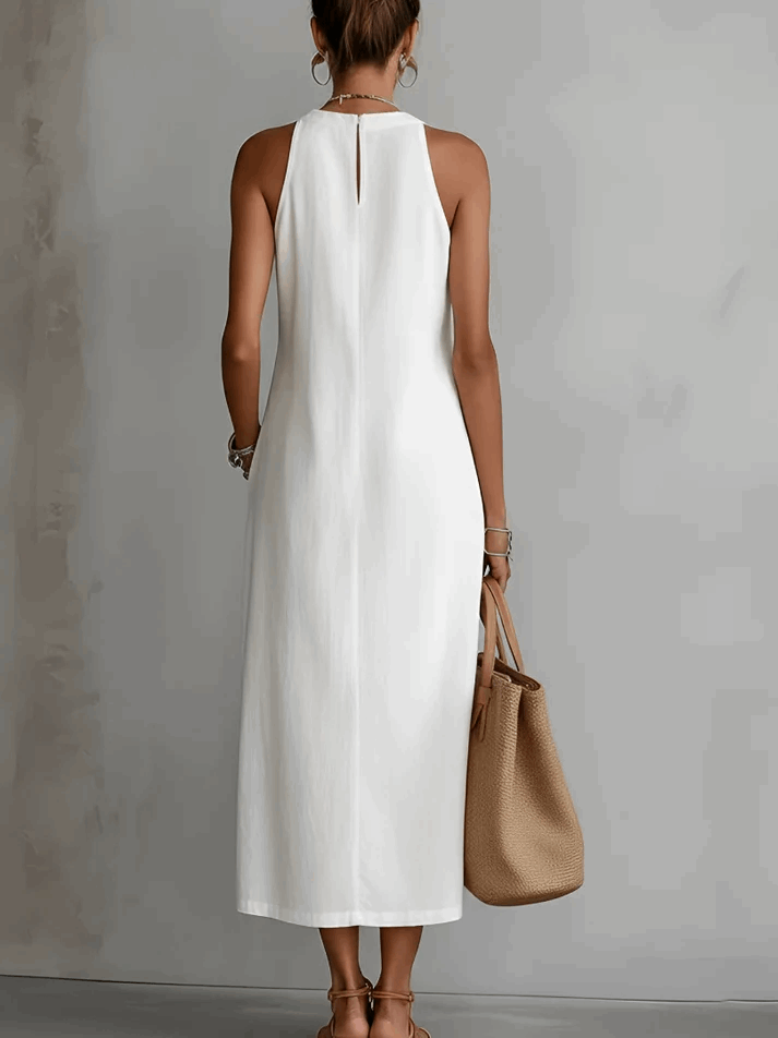 Alba | Vestido midi blanco con detalle de encaje