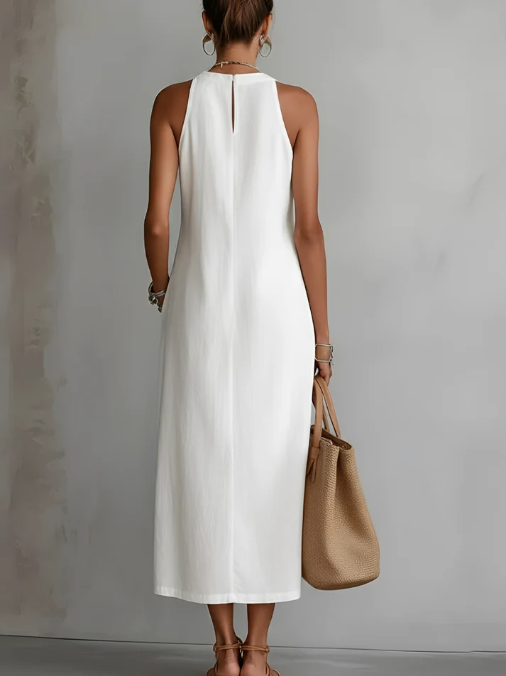 Alba | Vestido midi blanco con detalle de encaje