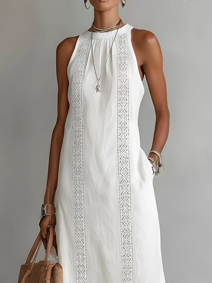 Alba | Vestido midi blanco con detalle de encaje
