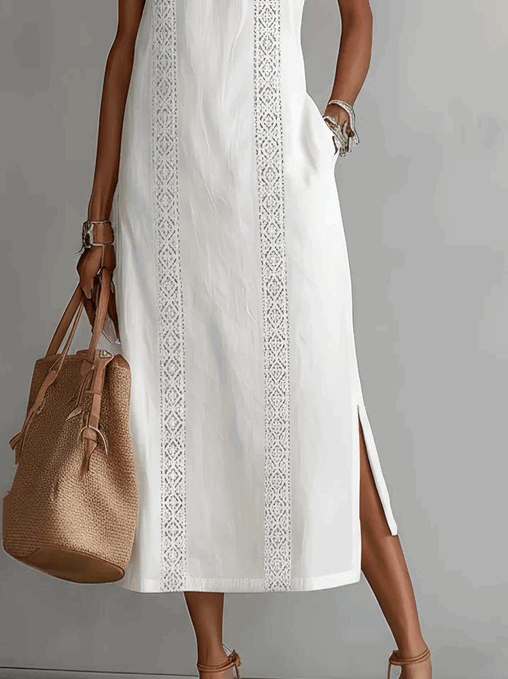 Alba | Vestido midi blanco con detalle de encaje