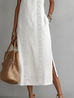 Alba | Vestido midi blanco con detalle de encaje