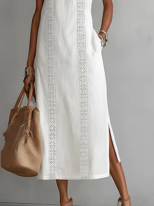 Alba | Vestido midi blanco con detalle de encaje