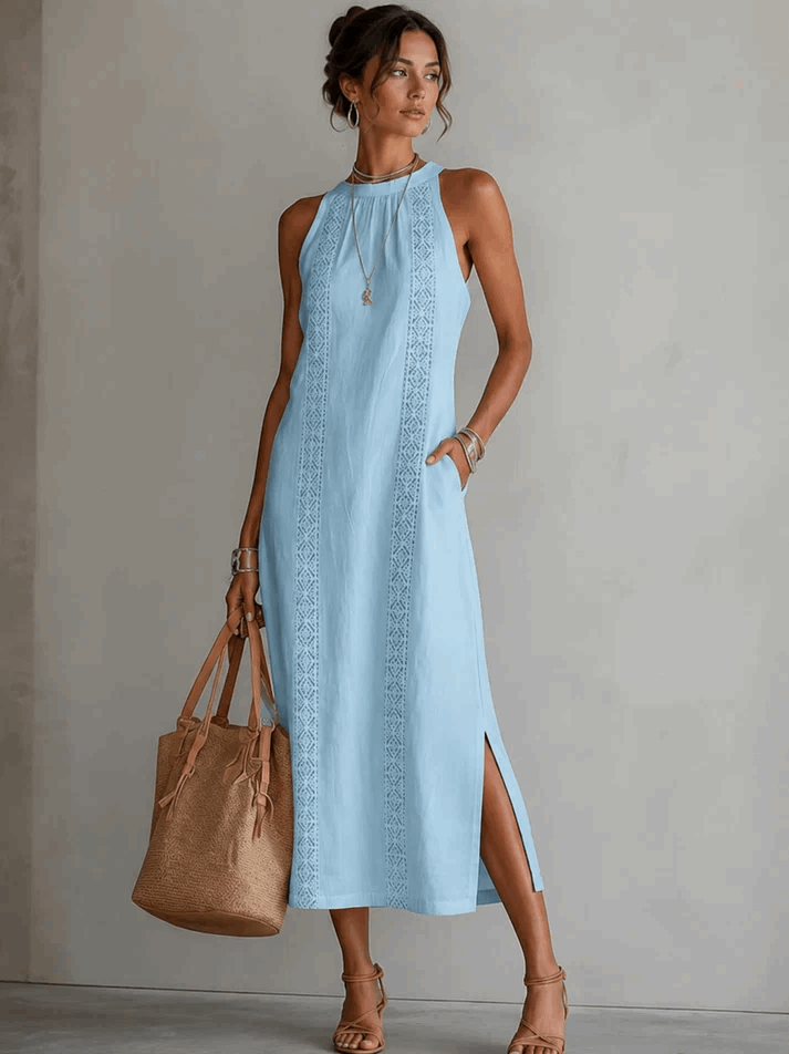 Alba | Vestido midi blanco con detalle de encaje