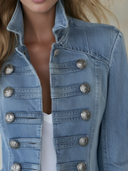Émilie | Veste militaire en denim bleu à col montant