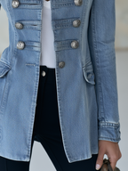Émilie | Veste militaire en denim bleu à col montant
