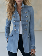 Émilie | Veste militaire en denim bleu à col montant