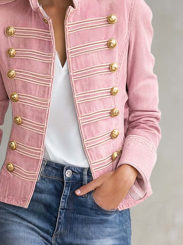 Marion | Veste militaire en denim rose à boutons dorés