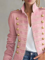 Marion | Veste militaire en denim rose à boutons dorés