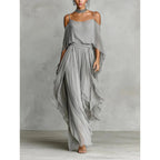 Cristina | Conjunto gris fluido con top de tirantes y pantalones ligeros