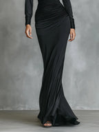 Perrine | Robe longue sirène asymétrique en satin froncé pour femme