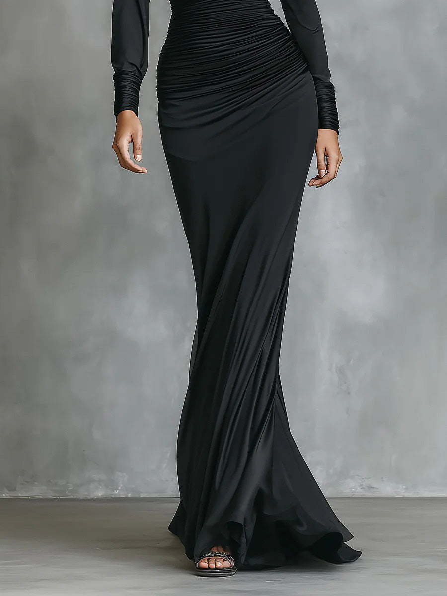Perrine | Robe longue sirène asymétrique en satin froncé pour femme