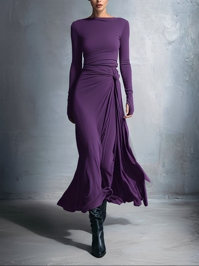 Séraphine | Robe longue drapée à nœud latéral