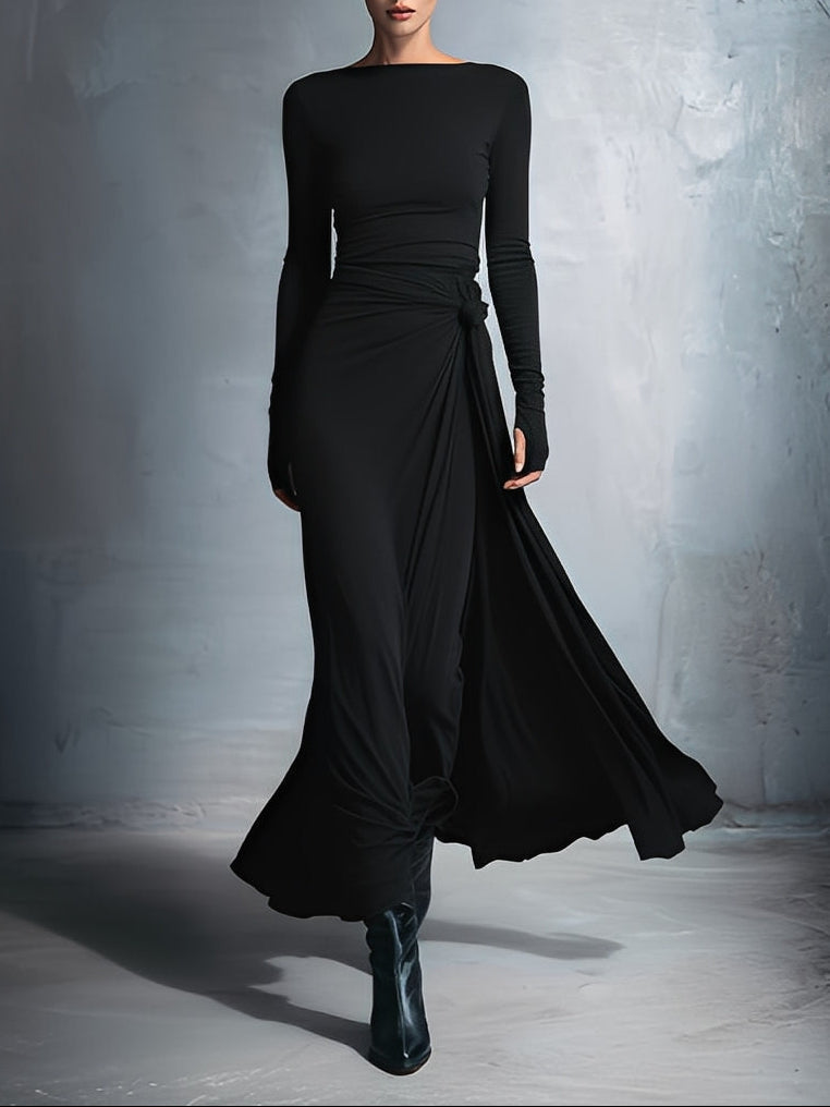 Séraphine | Robe longue drapée à nœud latéral