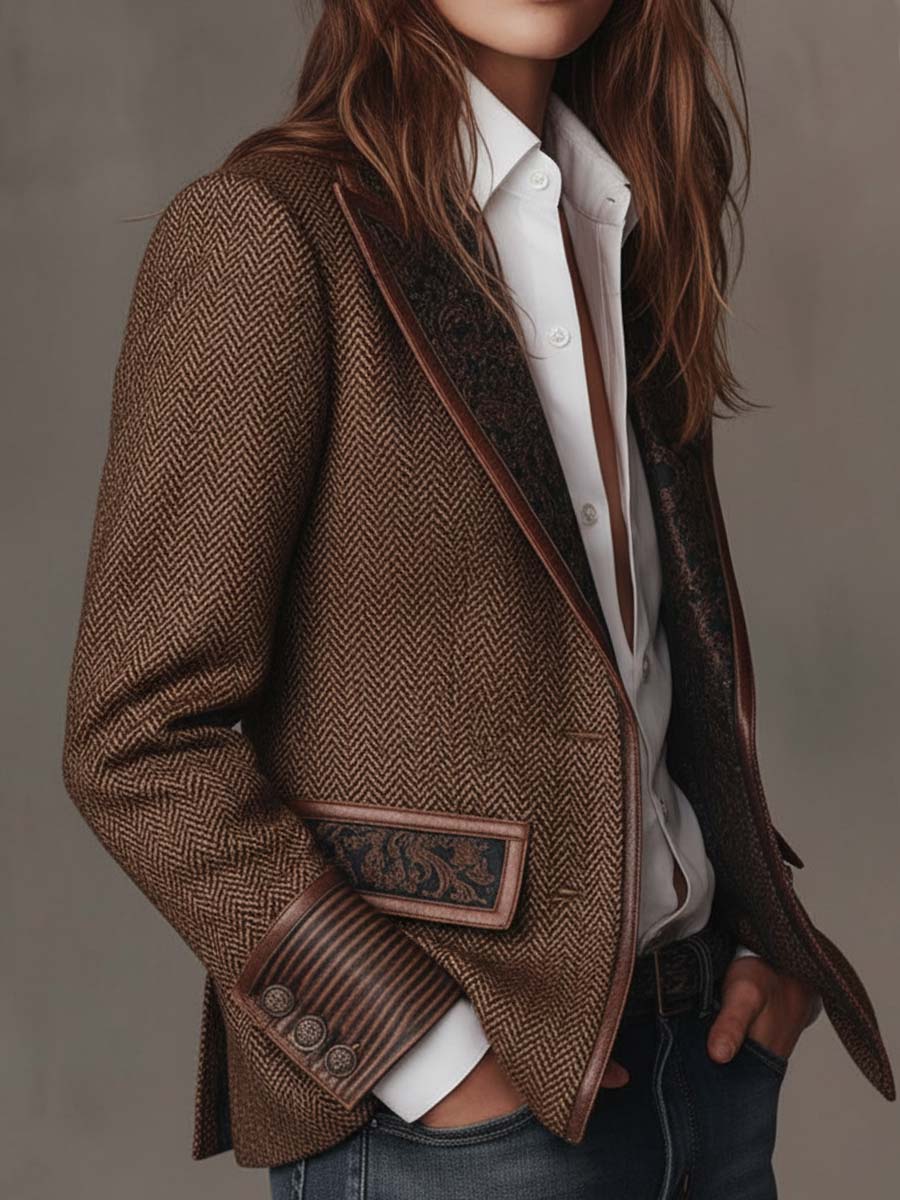 Capucine | Blazer à Empiècements Imprimé Chevrons
