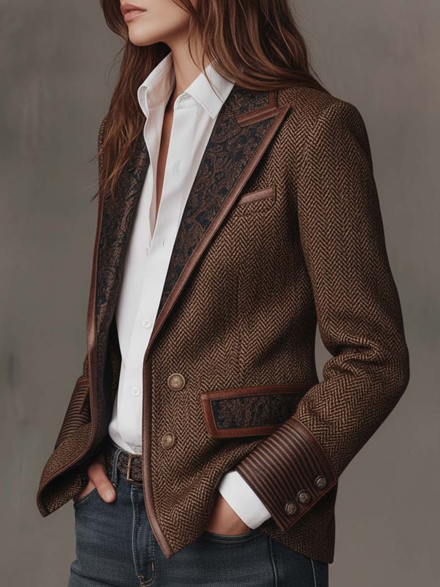 Capucine | Blazer à Empiècements Imprimé Chevrons