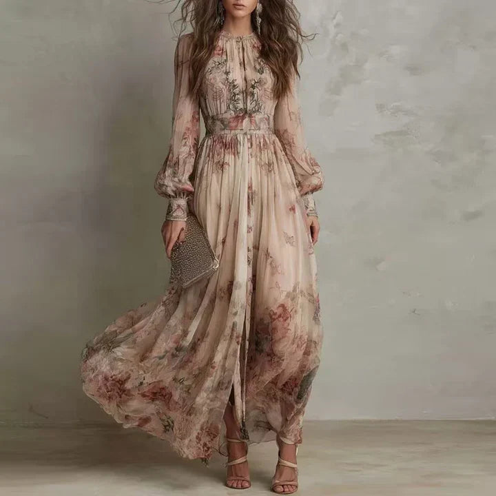 Solveig | Robe longue vintage fleurie taille haute