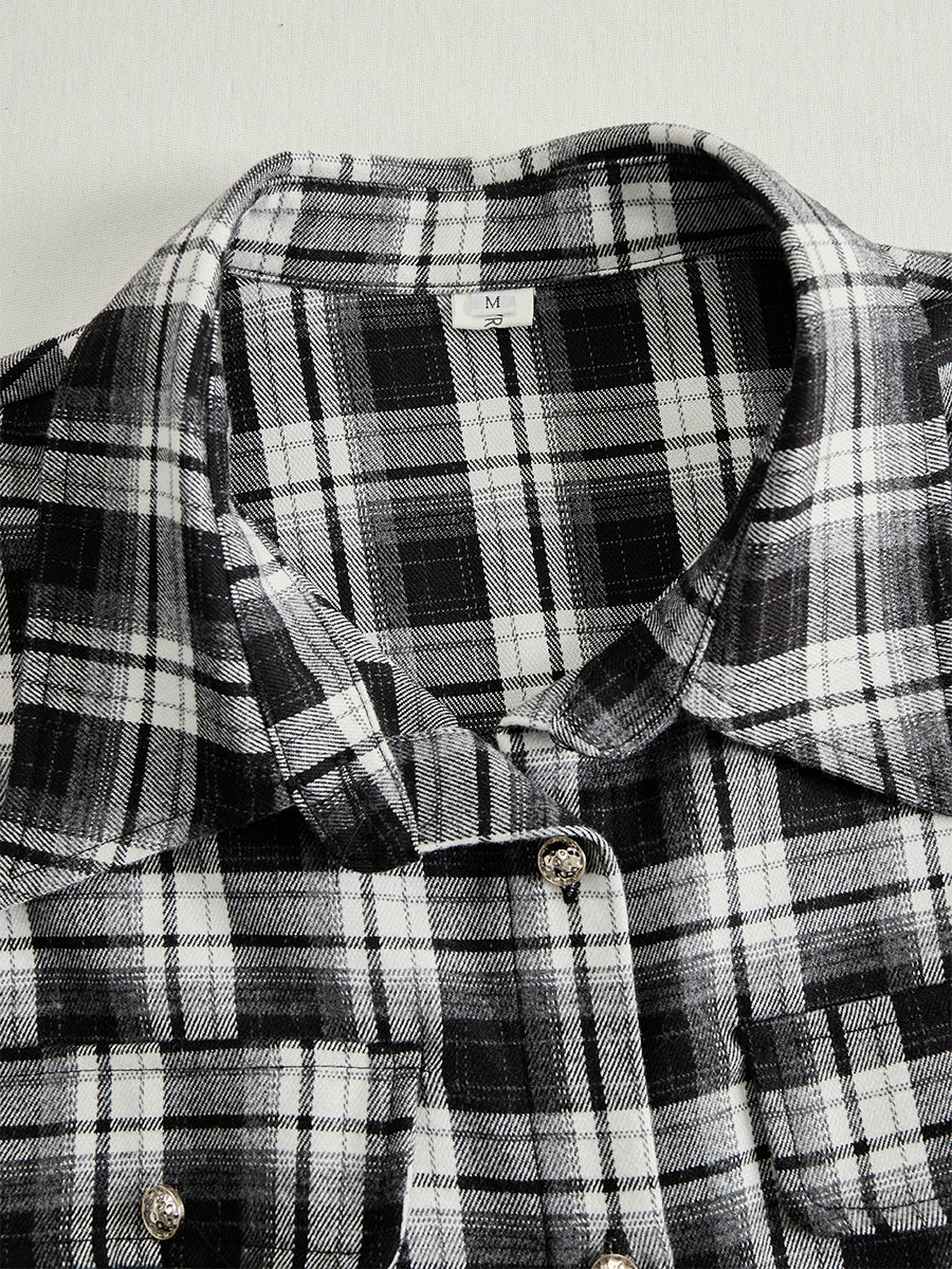 Margaux | Robe longue à revers et carreaux brun rougeâtre, style ethnique rétro