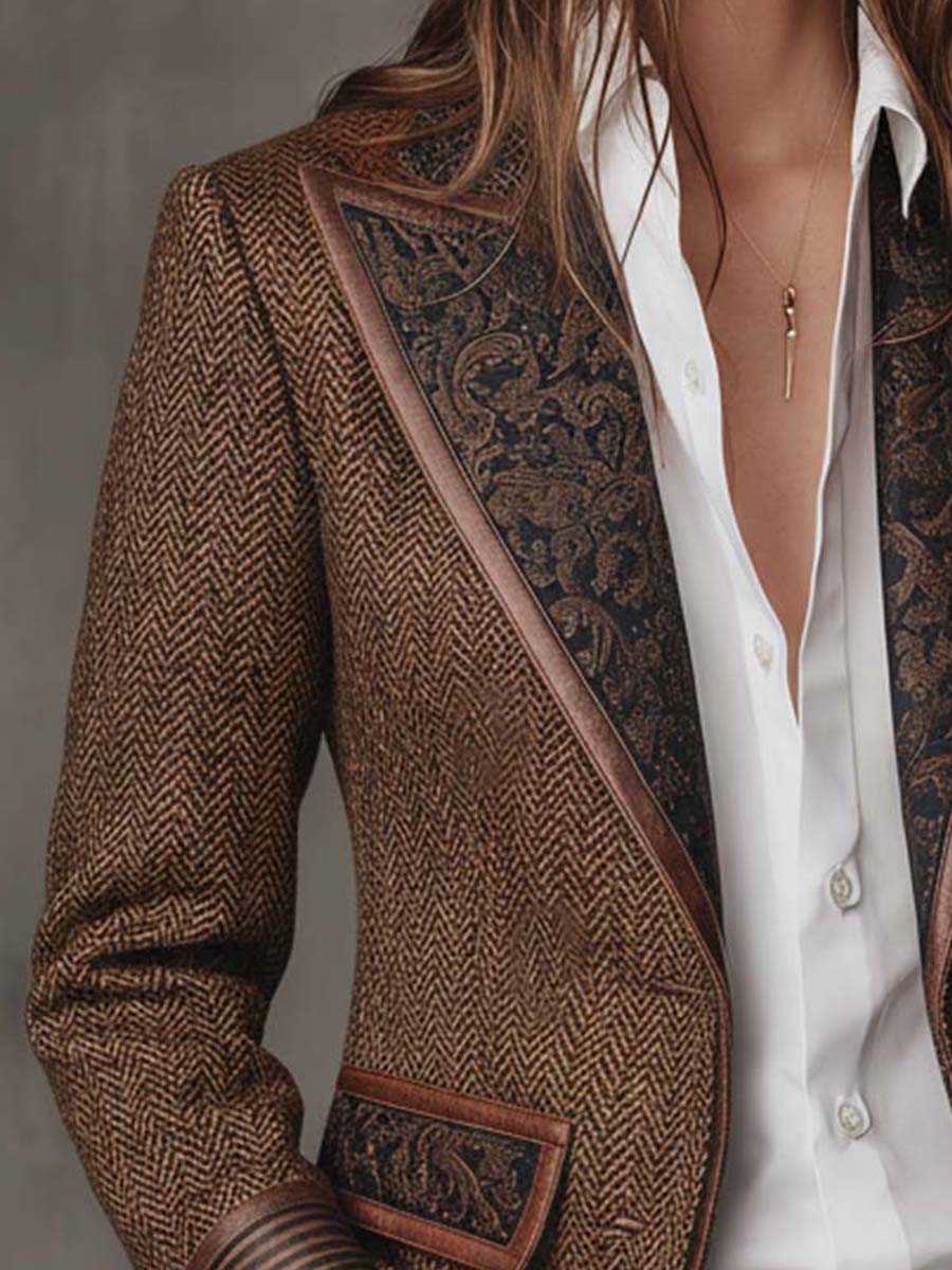 Capucine | Blazer à Empiècements Imprimé Chevrons