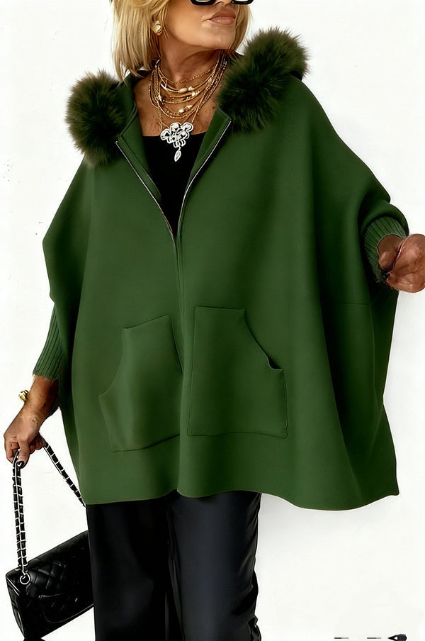 Pauline | Gilet ample en maille à capuche peluche, zip et poches
