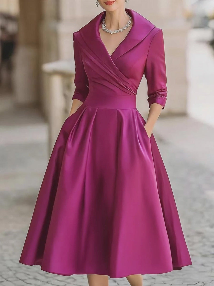 Adèle | Robe mi-longue en satin d'inspiration vintage à col drapé