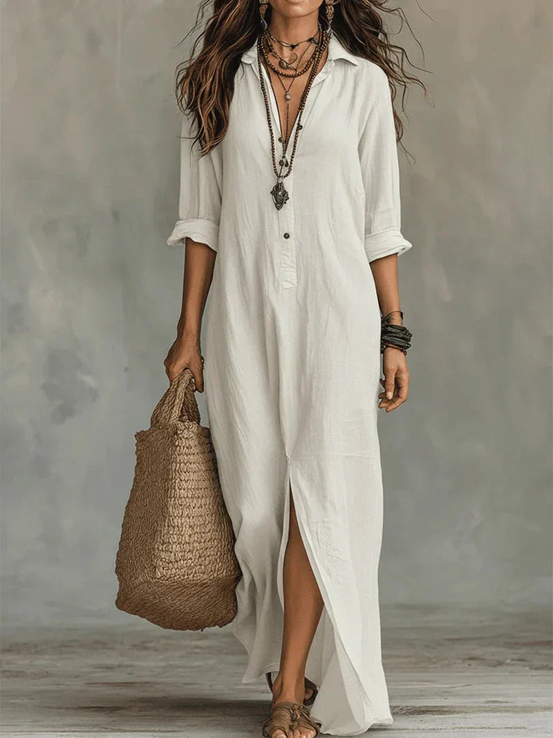 Sofía | Vestido camisero largo con abertura